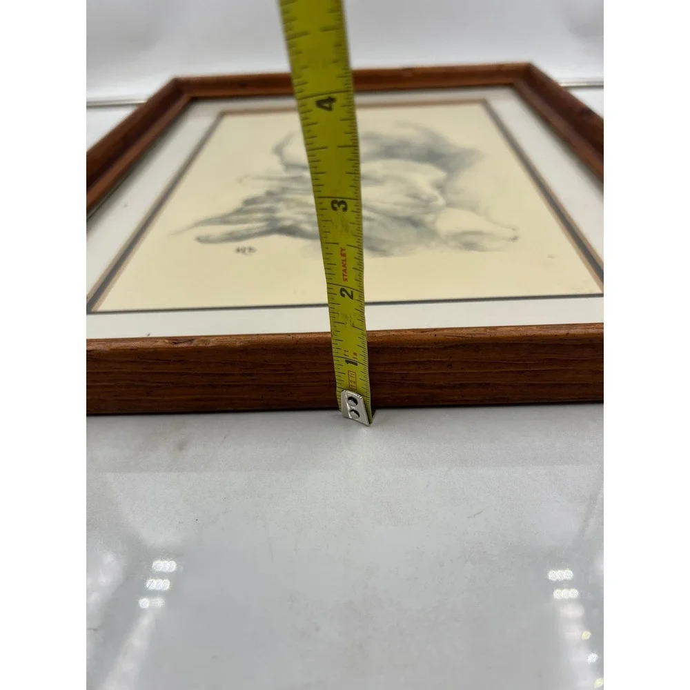VTG Katherine Brown JESUS AND THE LAMB pencil sketch Framed